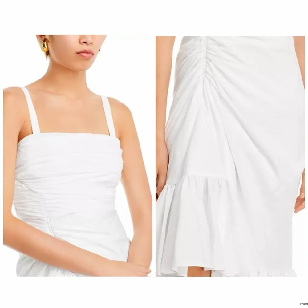 cinq a sept White High-Low Ruffled Strap Dress